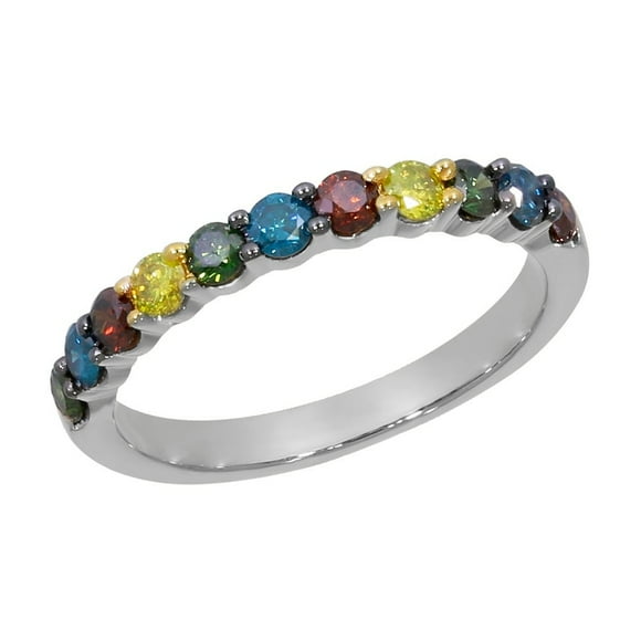 Size 7.5 Prism Jewel 0.15CT Natural Brown Diamond Half Eternity Anniversary Ring White Gold Plated Silver Size 7.5 Prism Jewel 0.15CT Natural Brown Diamond Half Eternity Anniversary Ring White Gold Plated Silver